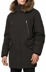Andrew Marc Men's Down Coat with Faux Fur