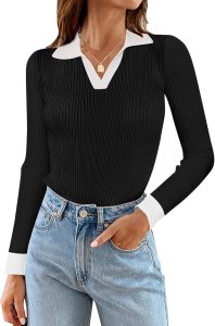 Women's Long Sleeve Ribbed Collar Sweater