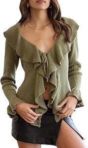 Open Neck Ruffle Cardigan