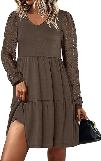 Women's Casual V-neck Flowy A-line Lace Dress Women's Casual V-neck Flowy A-line Lace Dress