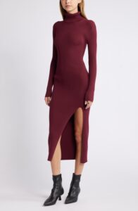 Ribbed Long-Sleeved Turtleneck Dress 