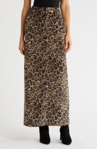 WAYF Velveteen Leopard Print Maxi Skirt