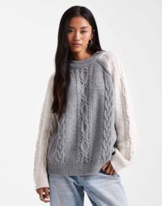 ASOS Design Color Block Mixed Cable Sweater